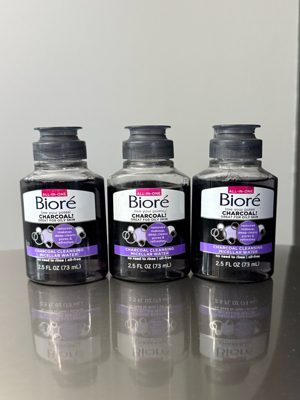 NEW Biore Charcoal Cleansing Micellar Water x3 2.5 oz